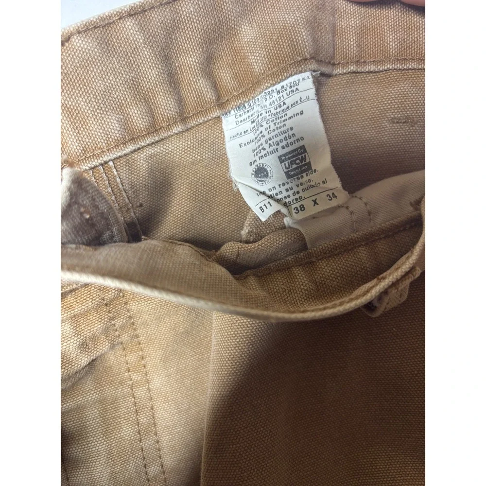 Carhartt B11 BRN Mens 38x34 Tan Duck Canvas‎ Carpenter Work Pants USA Union